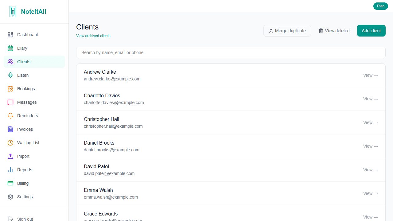 The Add client button in the top right of the Clients page